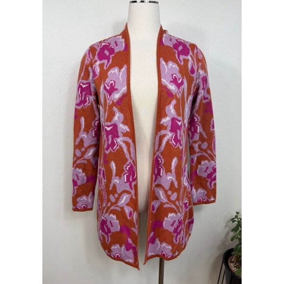 Soft‎ Surroundings Women Orange Pink Floral Open Cardigan - Picture 1 of 14
